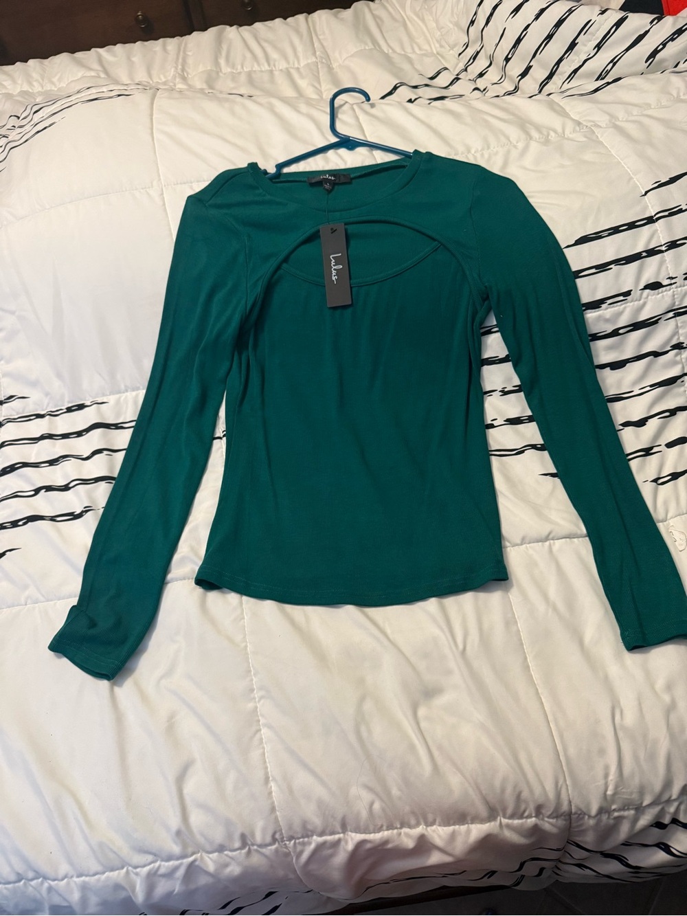 Lulu's Teal Green Long Sleeve Cutout Top